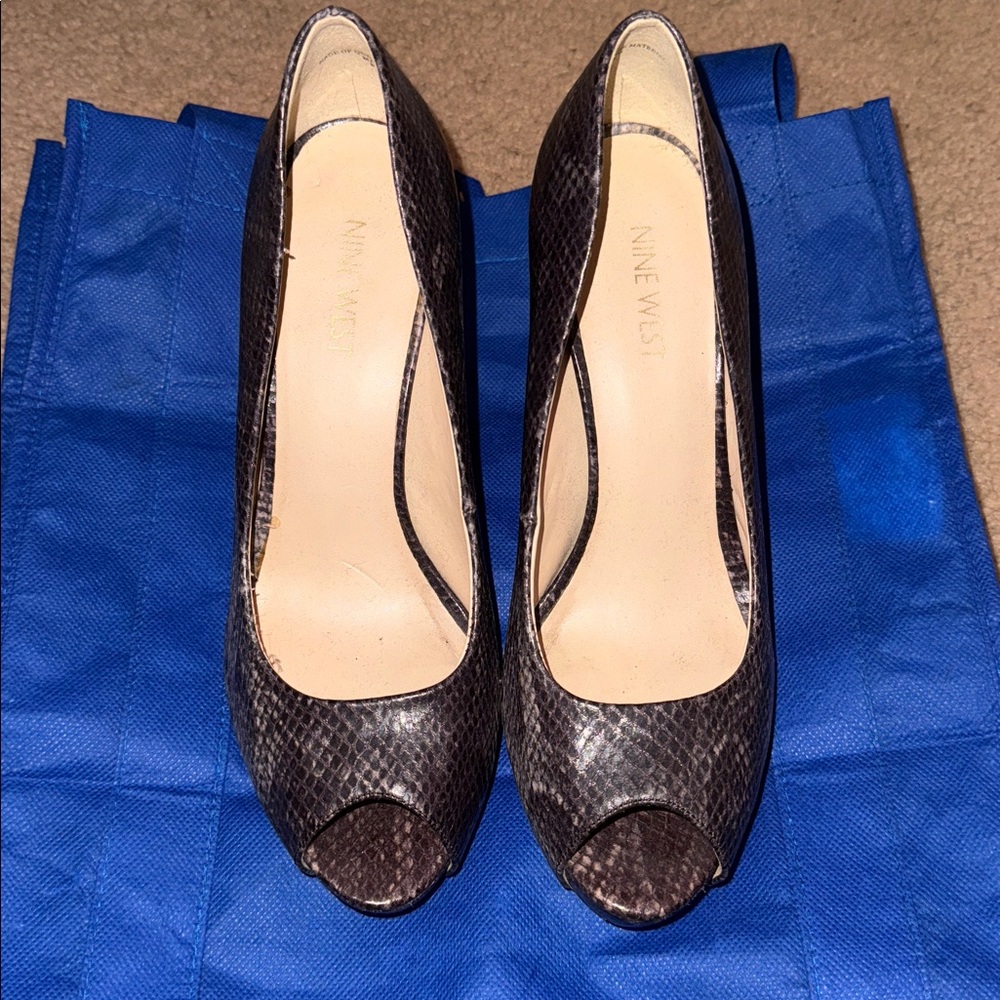 Nine West Snakeskin Peep Toe Heels